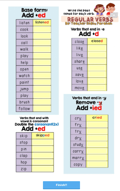 6.7 Simple Past Tense (Regular Verbs) (6.sınıf 7.ünite holidays) by Teacher_Farahah