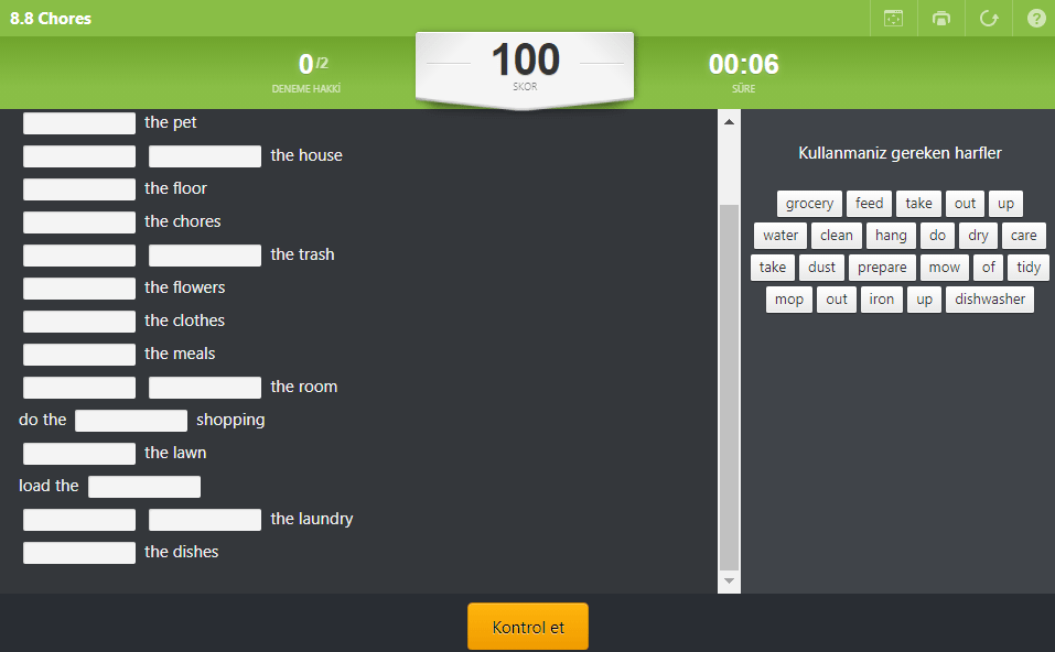 8.8 Chores (8.Sınıf İngilizce Chores)