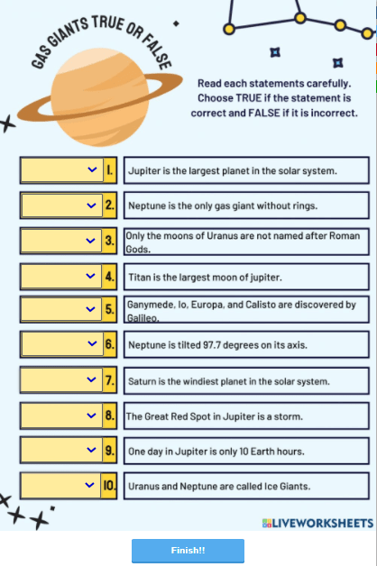 7.10 Planets T/F Activity by annepaule (7.Sınıf İngilizce)
