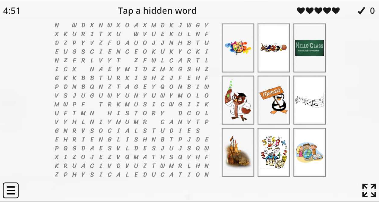 5.1 School Subjects - Wordsearch