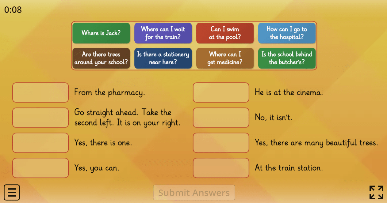 5.2 My Town - Answer the Questions (5.Sınıf İngilizce Oyun)