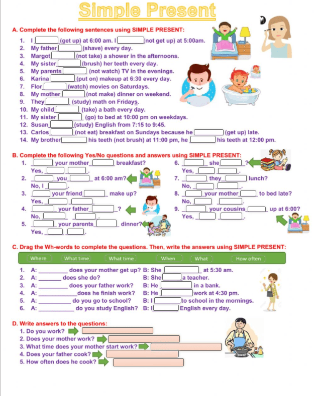 6.1 Simple Present Tense Exercises by Abie28