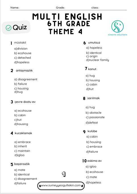 Multi English 6th Grade - Theme 4 - Family Life and House