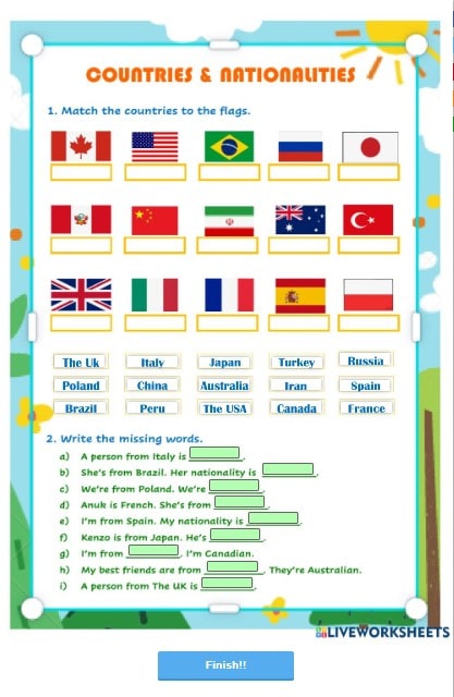 Nationalities and Countries Worksheet by mariatrilla