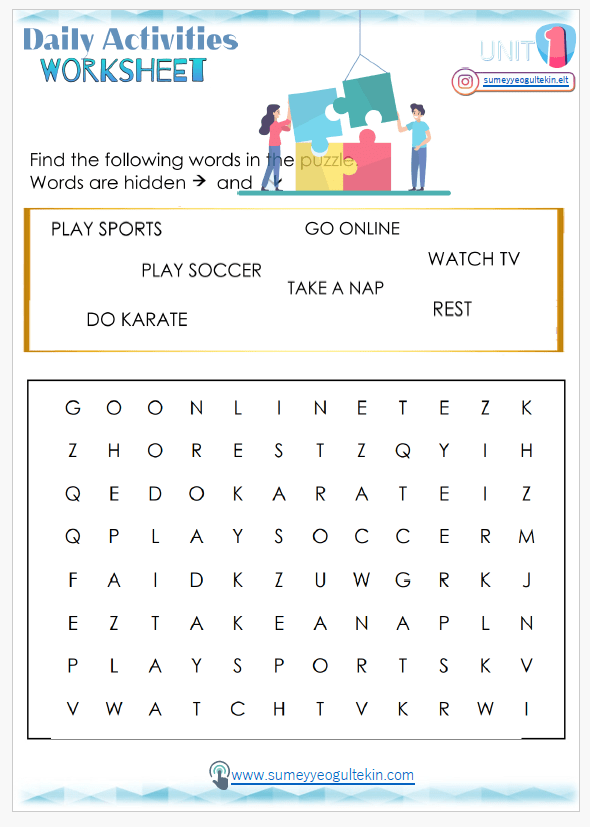 6.1 Daily Activities Puzzle Worksheet